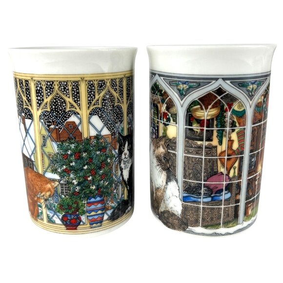 4 Dunoon window Christmas Cat Mugs Sue Scullard Stoneware Made Scotland Vintage - Picture 7 of 11